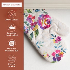 Maison d'Hermine Oven Gloves 100% Cotton Oven Mitt 7 Inch x 13 Inch with Loop Heat Resistant, BBQ, Cooking, Baking, Grilling, Microwave, Barbeque - Easter Decorations Spring/Summer (Rose Garden)