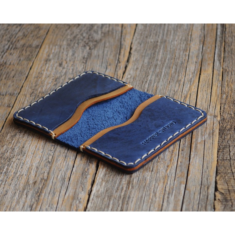 Brown and Blue Leather ID Card Holder Wallet Durable Storage