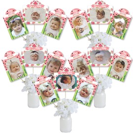 Big Dot of Happiness 1st Birthday One in a Melon - Fruit First Birthday Party Picture Centerpiece Sticks - Photo Table Toppers - 15 Pieces