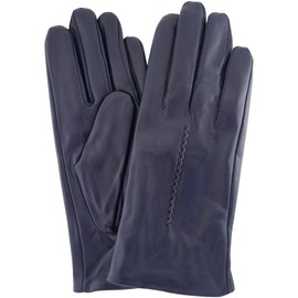 Ladies Butter Soft Navy Leather Glove with Woven Stitch Design & Warm Fleece Lining - Medium (7")
