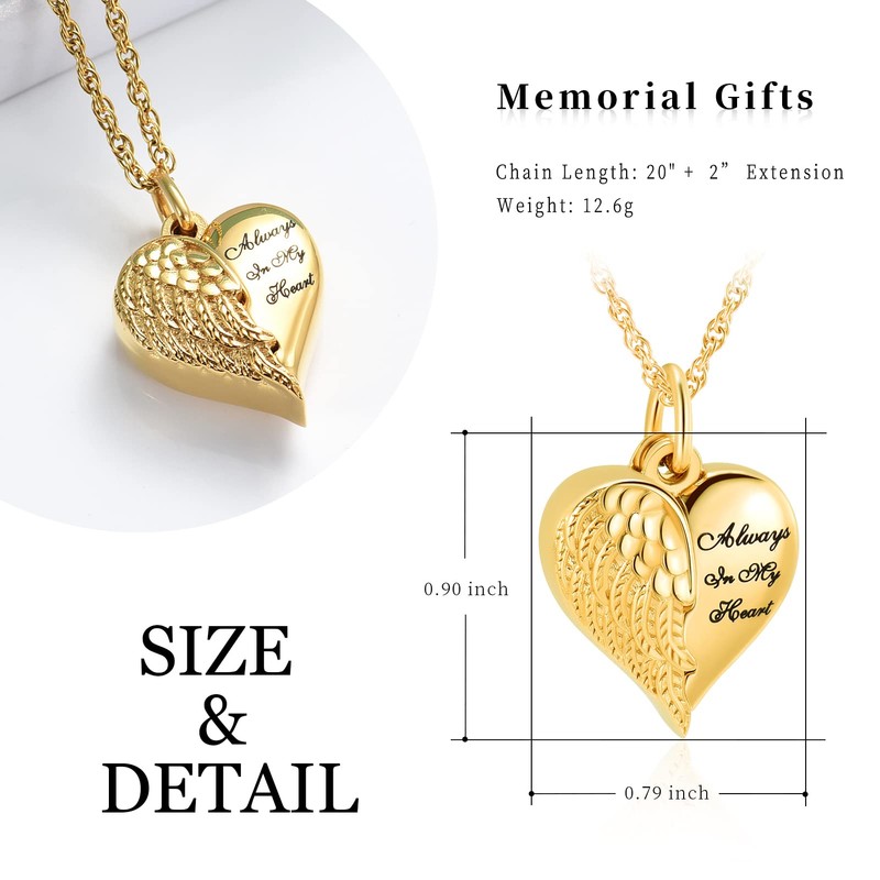 shajwo Cremation Jewelry Angel Wing Heart Urn Necklaces for Ashes