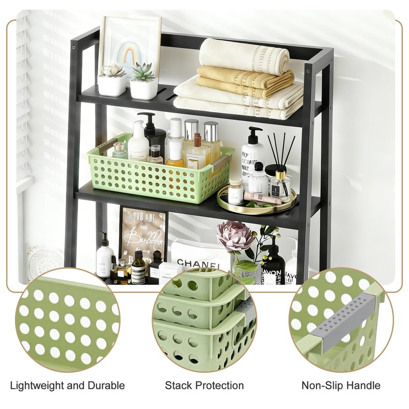 4 Pack Small Plastic Storage Baskets for Organizing, Stackable Bins