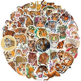 Cute Tiger Stickers, 50PCS Funny Animals Stickers Set for Water Bottle, Guitar, Skateboard, Luggage, Waterproof Vinyl Cartoon Beast Tiger Graphic Decals for Boys