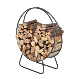 Black Steel Round Firewood Log Holder 24 Inch Indoor Outdoor Metal Wood Storage Rack Modern Fireplace AccessoryColor: Black1