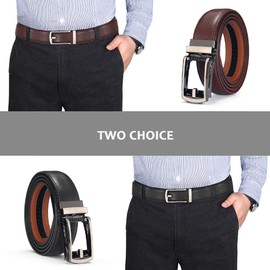 Cinturón de Hombres 2 Piezas Negro y Marrón Automático de la Hebilla del Cinturón - Diseño Clásico y de Moda para el Trabajo Casual de Negocios de Cuero de Primera Calidad(125 CM/49.2")