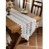 Q'foo 120 Lace Table Runner, White, Nordic, Embroidered, Floral Pattern,