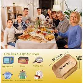 100PCS Air Fryer Parchment Paper Liner, 6.5 inch Square Liners Disposable Food Grade Greaseproof Baking Paper for Fryer, Compatible with COSORI, Ninja, Tower, Tefal (Unbleached)
