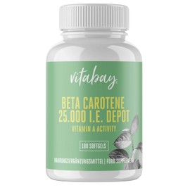 Natural Beta Carotene 25,000 IU – 180 Vegan Soft Gels – Vitamin A Activity Hochdosiert – Algae D. salina