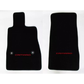AFM NEW! BLACK Carpet Floor Mats 2016 - 2024 Camaro Embroidered Logo in Red Set of 2