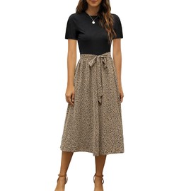 Zattcas Ribbed Midi Dress for Women Work Teacher Dress with Sleeve Black L