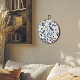 iEFEY Chinoiserie Floral Bird Framed Canvas Wall Art Decor, Vintage Blue and White Grand Millenial Floral Branch Bird Hanging Canvas Prints Decorations for Home Bedroom Living Room 10"x10"