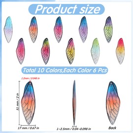 Sosation 60 Pcs Butterfly Wing Charms Bulk Dragonfly Wing Charm Insects Colorful Wing Resin Pendants Transparent Butterfly Wing Hanging Charms with Gold Foil for Jewelry Crafts Making DIY Earring
