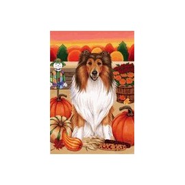 Collie by Tomoyo Pitcher, Autumn Themed Dog Breed Flags 28 x 40