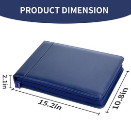 Smarpau 7 Ring PU Leather Check Binder with Zipper Pouch, Holds 600 Checks, Executive Size for 9 13 Inch Sheets, Blue