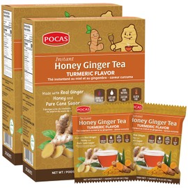 Pocas Honey Ginger Tea, Turmeric, 12.7 Ounce, 20 Bags (Pack of 2) Non-GMO, Non-Diary, Gluten Free, No Artificial & Colors, Honey Crystal, Real Ginger, Sachet