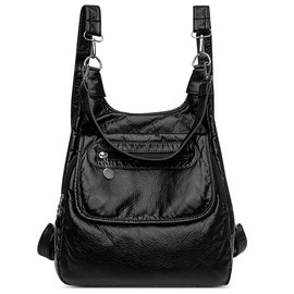 DEEVORCA Fashion Women Backpack Shoulder Bags Medium Casual Ladies Daypack Soft Multifunctional Handbag Travel Work Shopping Pu Leather Waterproof Multi Pocket Backpack Black