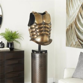 Globedecor Bronze Metal Medieval Armour with Black Wood Stand Antique Muscle Armor Medieval
