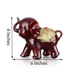 usamjtable Set of 3 Wine Red Elephant Trunk Statue Wealth Lucky Feng Shui Figurine Stand Display