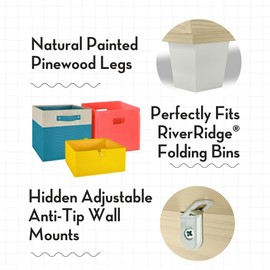 RiverRidge Kids Bookshelf Toy Storage Organizer with 2 Cubbies & Spacious Bin Light WoodgrainPlayroom Toy Organizer and Cubby Storage