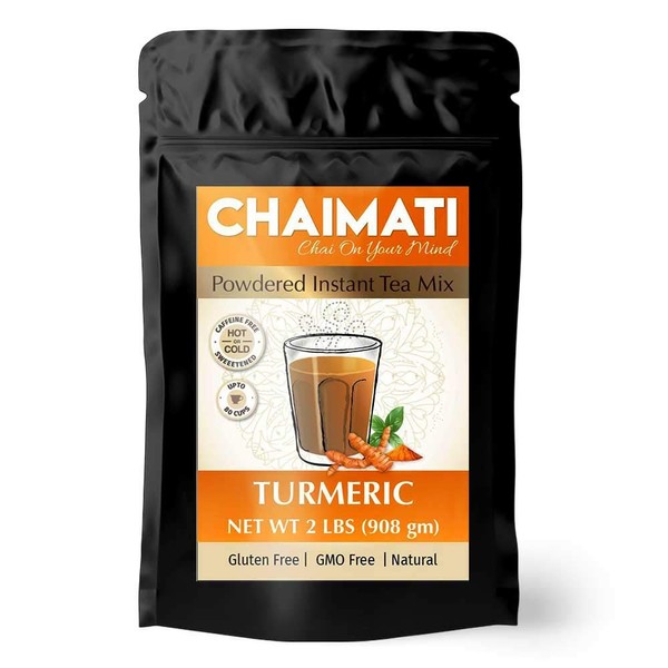 ChaiMati - Turmeric Chai Latte - Powdered Instant Golden Milk w/ Turmeric - Lightly Sweetened, No Caffeine - 2 Pound (32 Oz) Pack - Makes 100 Cups - gets "Chai on your Mind"