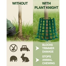 Plant Knight Sapling Protector 6-Pack – Tree Trunk Protector Guards for Garden Plants, Snap-Lock Tree Protectors from Animals, Weed Whacker & Trimmer Shield – Reusable Outdoor Barrier, Green
