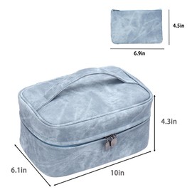 Makeup Bag Travel Cosmetic Organizer Bag for Women Girls - Stylish Design Waterproof Makeup Organizer Bags with Detachable Mini Pouch, Soft Material Travel Make up Bag (6.1inx10inx4.3in) (Blue), Blue,