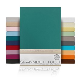 Beautex Cotton Fitted Sheet, Premium Jersey Fabric, 160 g/m², Choice of Size and Colour, Topper, 140 x 200 x 15 cm, Petrol