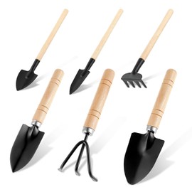 Sibba Small Garden Tools 6 Pcs Mini Miniature Shovel Indoor Succulent Home Tiny Gardening Kit Plant Potted Repotting Flower Wood Handle Care Transplant Accessories Potted Houseplant