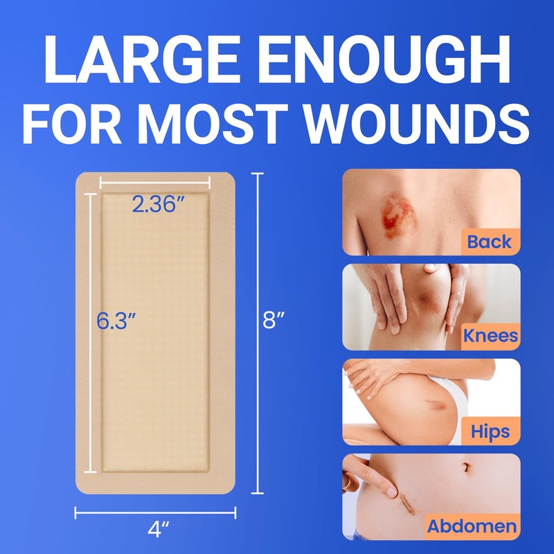 Large Waterproof Bandages 4x8 Silicone Foam Dressing for Sensitive Skin