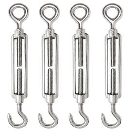 Pack of 4 Rope Tensioners Stainless Steel M8 Turnbuckle Wire Tensioner Stainless Steel 304 Adjustable Turnbuckle Hooks and Eyes for Rope Tensioner Hooks