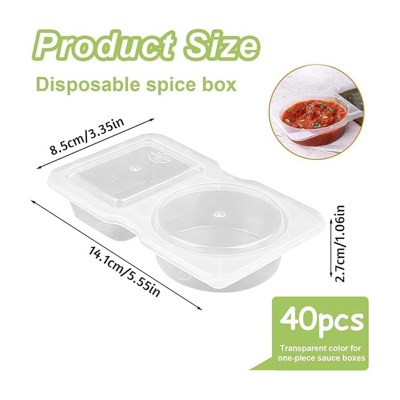 Reusable Condiment Containers with Lids,Double Compartment Transparent Snack Packs for