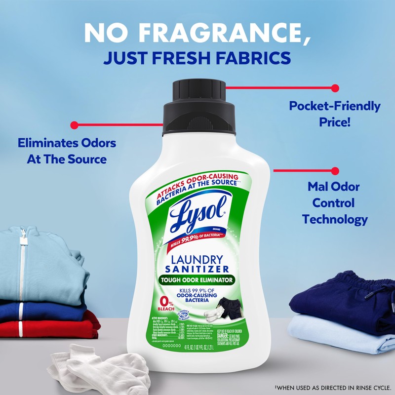 Lysol Tough Odor Eliminator Laundry Sanitizer Additive, Sanitizing Liquid for