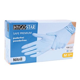 FRANZ MENSCH Hygostar Safe Premium Nitrile Gloves, Powder-Free, Pack of 100, Blue, 9/L, L: 24 cm, Dispenser Box, Disposable Gloves, Nitrile Gloves