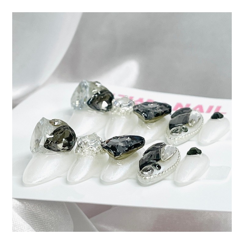 Black Aurora Princess Handmade Nail Tips - Short Oval /