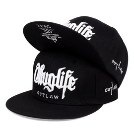 Doniya Fitness Tupac Thug Life Outlaw Baseball Cap, Black/White, Flat Brim Snapback (UK, Alpha, One Size, Black)