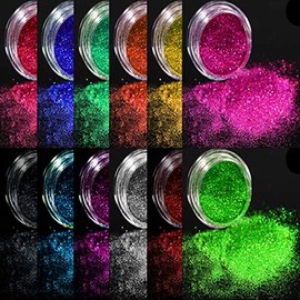 Western World Holographic 5g each Nail Glitter 12 colors Holographic Glitter Effect Ultra Fine Glitter Powder Manicure Decoration Tips Multicolor(Pack of 12 Pcs)