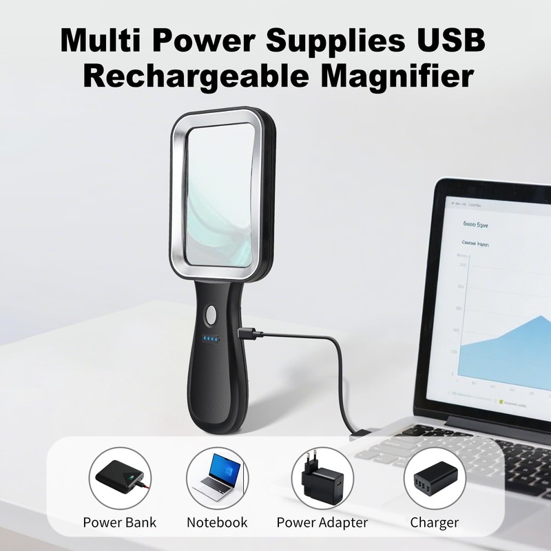 10X Magnifying Glass with Light, Rechargeable Magnifier with 3 Color