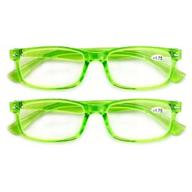 2 Pairs Casual Rectangular Reading Glasses - Stylish Simple Readers Magnification Transparent Blue Red Clear (2 Green, 2.25)