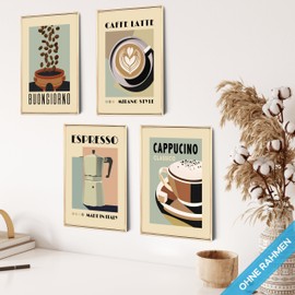 mojoliving Poster Coffee Pictures Coffee Picture Wall Pictures for the Kitchen Poster Aesthetic Decoration Kitchen Pictures Vintage Pictures Living Room Decoration Kitchen (Aesthetic Coffee, 4 x A4 |