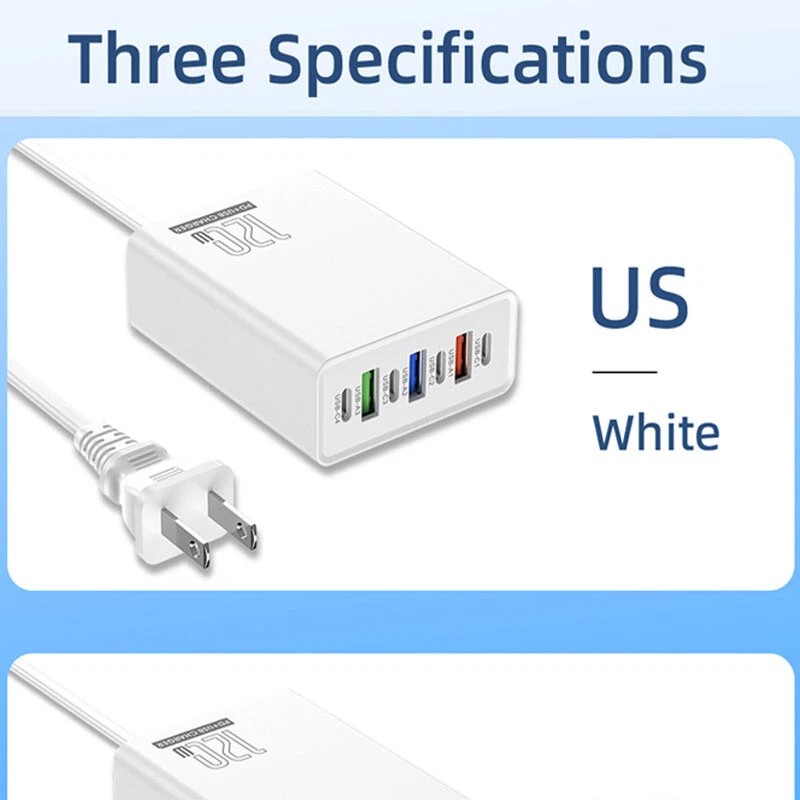 Universal 120W 6-Port USB C Fast Wall Charger Block Charging