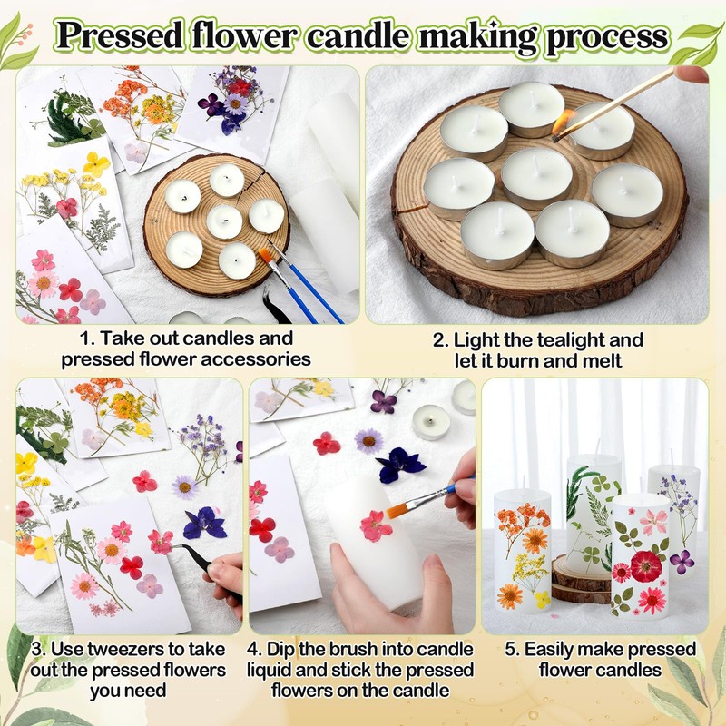 MTLEE 24 Pack Dried Pressed Flower Candle Painting Kit 6