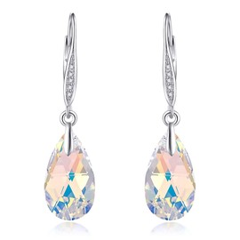 Crystal Earrings 925 Sterling Silver Teardrop Earrings Fashion Jewellery Gifts for Women Girls, Sterling Silver, Crystal