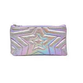 Stars Embossed Roxy Style Silver Rainbow Pencil Case 22cm (Silver)