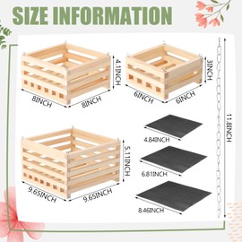 Romooa Set of 3 Hanging Orchid Baskets with Gardening Tools 6" 8" 10" Wooden Orchid Planter Square Basket for Indoor Outdoor Flower Planter Pot with Chain for Vanda Staghorn Ferns Home Decor