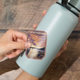 Die Cut Sticker Lake Winnipesaukee, New Hampshire, Dock Scene at Sunset, Contour Vinyl Sticker 3 to 6 inches, (Waterproof Decal for Cars, Water Bottles, Laptops, Coolers), Large