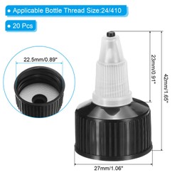 PATIKIL 24/410 Twist Bottle Caps, 20Pcs Plastic Ribbed Edge Squeeze Bottle Replacement Caps with Foam Gasket for Paint Lids Glue Dispensing Bottles, Black
