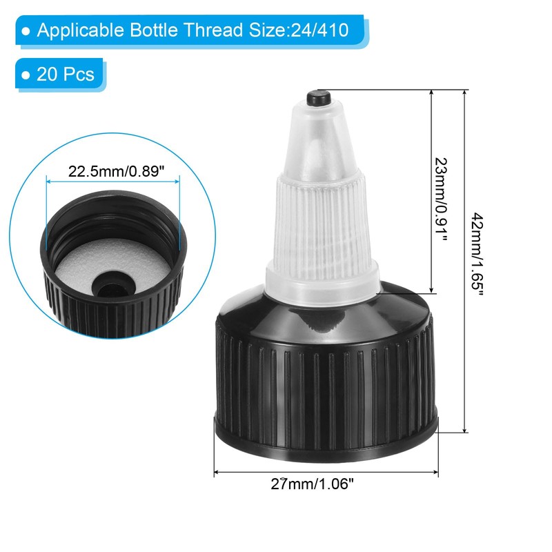 PATIKIL 24/410 Twist Bottle Caps, 20Pcs Plastic Ribbed Edge Squeeze
