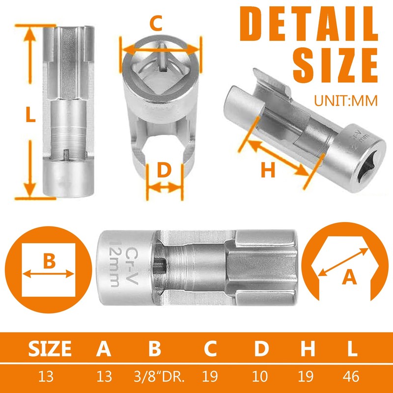 13MM (3/8"DR) Diesel Injector Fuel Line Socket Set Difficult Access