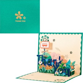 Pop Up Thank You Card 3D, Green, Foil Embossing, for Family, Friends, Doctors or Teachers