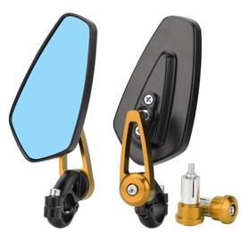 VG MOTO Motorcycle Bar End Mirrors 7/8'' 22mm Rear view Side Mirror Blue Lens Universal Replacement for Honda Grom Kawasaki Suzuki Ducati Yamaha and More Street Sport Bike Scooter Cruisers (Gold)